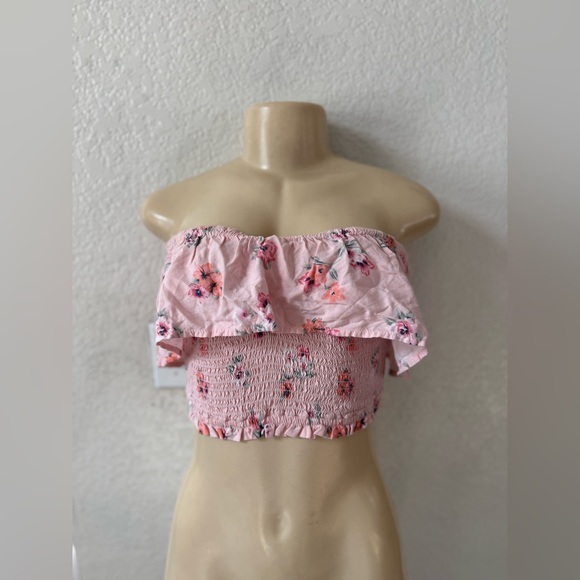 Hollister Tops - Vintage 2000s Hollister Pink Floral Off-Shoulder Crop Top tube y2k sleeveless